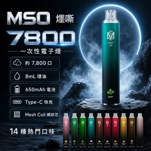 MSO 爅嘶（台灣品牌） MSO 爅嘶 7800口 一次性電子煙｜8mL MESH網狀芯 Type-C可充電